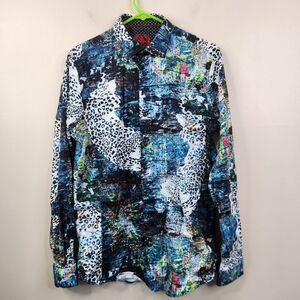 Au Noir Mens Long Sleeve Jaguar Printed Button Down Shirt Medium
